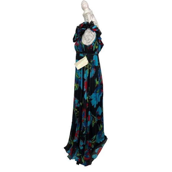 Aqua One Shoulder Chiffon Floral Ruffle Maxi Dress Size 2 NWT - Picture 6 of 13
